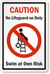 Caution No Lifeguard On Duty Sign