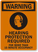 Hearing Protection Required For 15 Minute Occupancy Sign