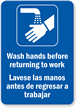 Wash Hands Before Returning To Work Sign