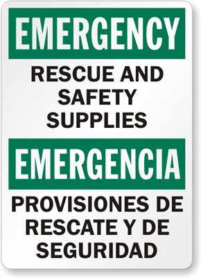 Emergency Rescue and Safety Supplies Sign