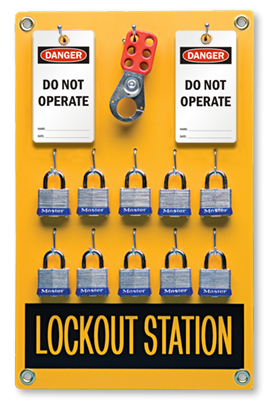 Lockout Station Materials Lockout station locks and tags.