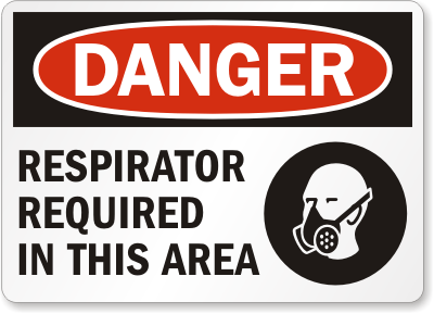 Respirator Required Safety Sign Danger respirator required in this area sign.