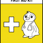A cartoon penguin wearing a stethoscope next to a "+" symbol.