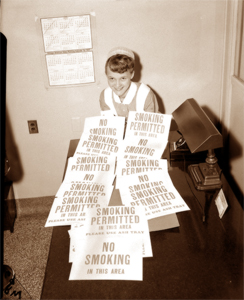 1957 No Smoking fire prevention signs at St. Luke’s Hospital