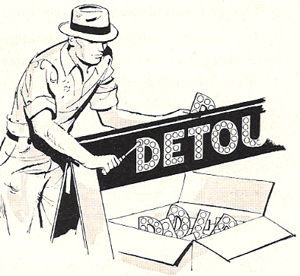 Sketch of man laying cataphotes into a Detour sign; 1927