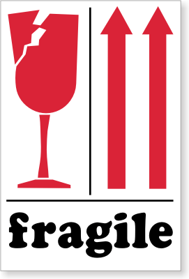 3" x 4" Self Adhesive Top Quality 10 FRAGILE with Glass Labels 75mm x 105mm 