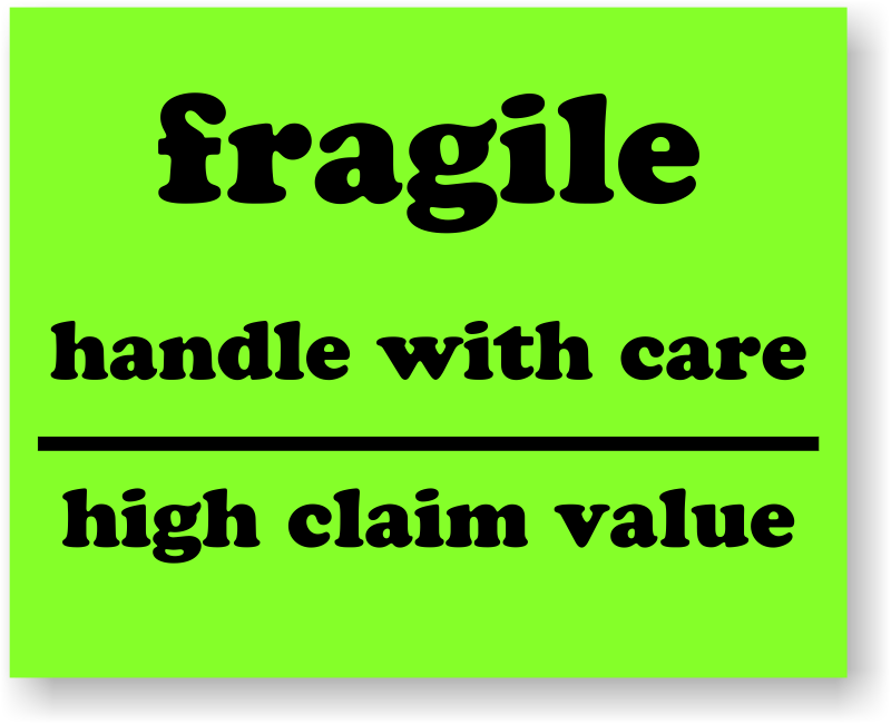 Fluorescent Fragile Shipping Labels Sku D1079