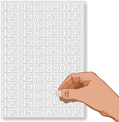 INCH VINYL NUMBERS 0-9 STICKERS STICKY DECALS 1 A4 SHEET 1" 
