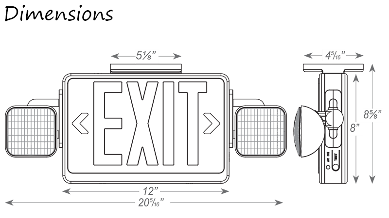 Combo LED Exit Sign with Adjustable Lamp Heads