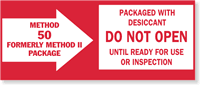 Method II Package Packed Desiccant Label