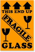 Fragile Label with Up Arrows, Broken Glasses Symbol