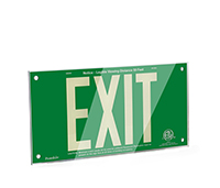 Green background, wording EXIT