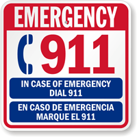 Bilingual Emergency Call 911 Sign
