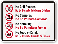 Bilingual No Cell Phones Rules Sign