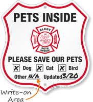Alert Pets Inside Please Save Our Pets Shield Sign
