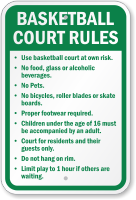 Basketball Court Rules No Food, No pets Sign
