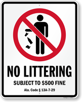 No Littering Alabama Law Sign