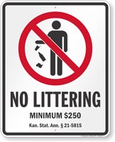 No Littering Kansas Law Sign