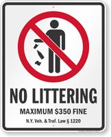 No Littering New York Law Sign