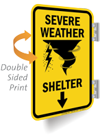 Severe Weather Shelter Ahead Arrow Double Sided Sign