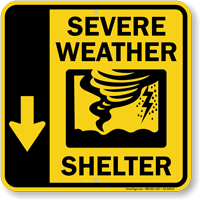 Severe Weather Shelter Down Arrow Sign