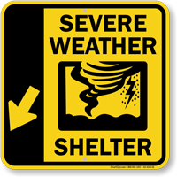Severe Weather Shelter Down Left Arrow Sign