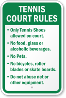 Tennis Court Rules No Food, Glass Sign