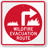 Wildfire Evacuation Route Upper Right Arrow Sign