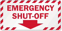 Emergency Shut-Off Sprinkler Label with Down Arrrow