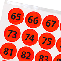 Fluorescent Orange Numbered Reflective Stickers 65-128