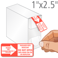 Packaged With Desiccant, Do Not Open Label Dispenser