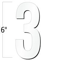 6 inch Die-Cut Magnetic Number - 3, White
