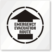 Emergency Evacuation Route with Upright Arrow Stencil