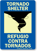 Bilingual Tornado Shelter Glow-in-the-Dark Sign