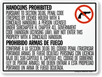 Horizontal Bilingual No Concealed Carry Texas Sign