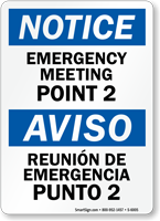 Bilingual Emergency Meeting Point 2 Sign