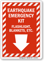Earthquake Emergency Kit Down Arrow Sign