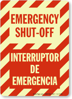 Bilingual Emergency Shut-Off Glow Sign