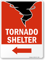 Tornado Shelter Sign with Left Arrow