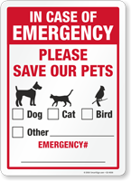 In Case Of Emergency Please Save Our Pets Sign