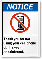 Thank You For Not Using Cell Phone Sign