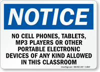No Cell Phones Electronic Device Allowed Classroom Sign