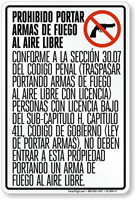 Spanish Open Carry of Handguns Prohibited Sign, Texas