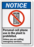Personal Cell Phone Use Prohibited Sign