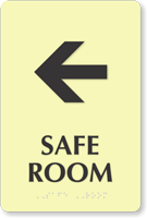 Safe Room Left Arrow Braille Sign