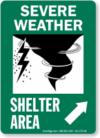 Severe Weather Shelter Area Upper Right Arrow Sign