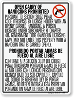 Vertical Bilingual No Open Carry Sign for Texas