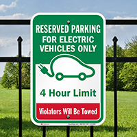 Reserved Parking Electric Vehicles 4 Hour Limit Sign