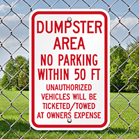 Dumpster Area Parking Vehicles Towed Sign