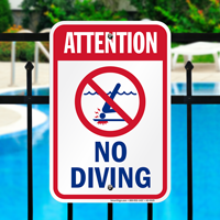 Attention No Diving Pool Safety Sign